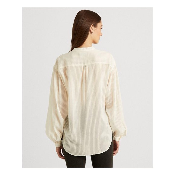 LAUREN RALPH LAUREN Embroidered Rounded Hem Pinstripe Long Sleeve Top - NWT XXL - Picture 3 of 4